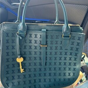 Fossil Teal Crossbody Bag with Key Charm